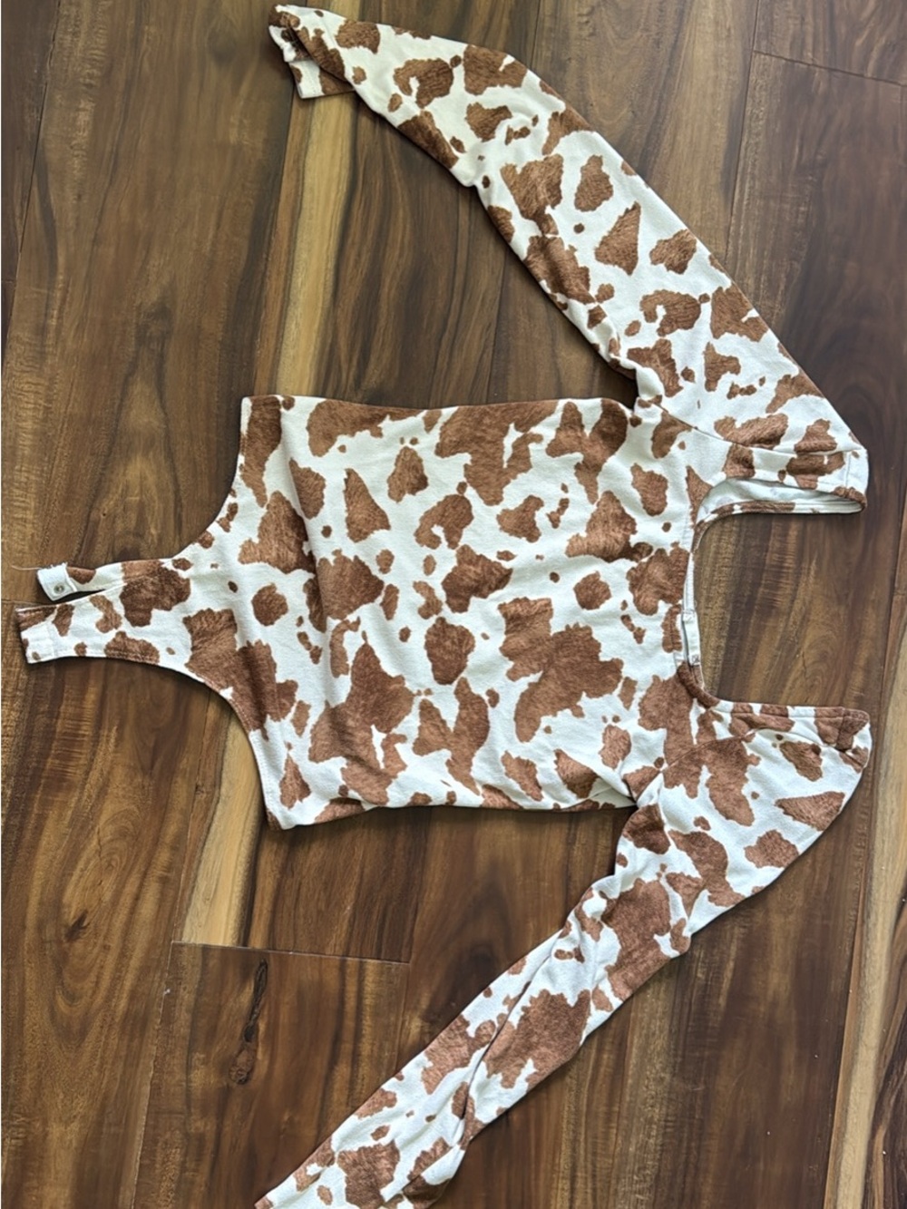 Altar'd State Cream & Brown Cow Print Long Sleeve Bodysuit